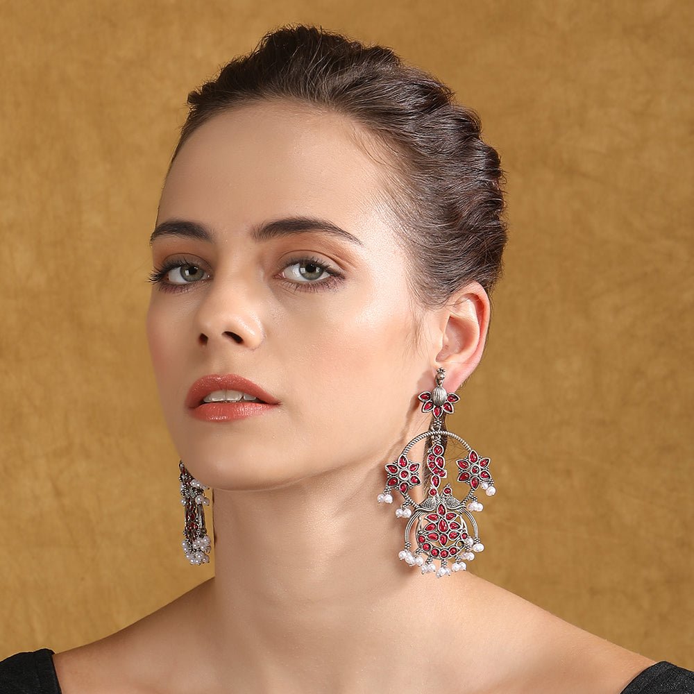 Traditional Silver - Plated Chandelier Earrings - Auraa Trends - Chandelier Earrings - Traditional Silver - Plated Chandelier