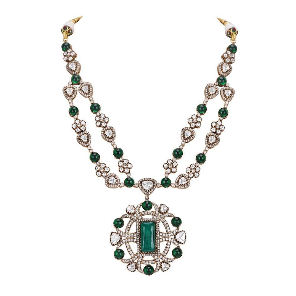 Two Tone Finish Zircon Necklace Set - Auraa Trends