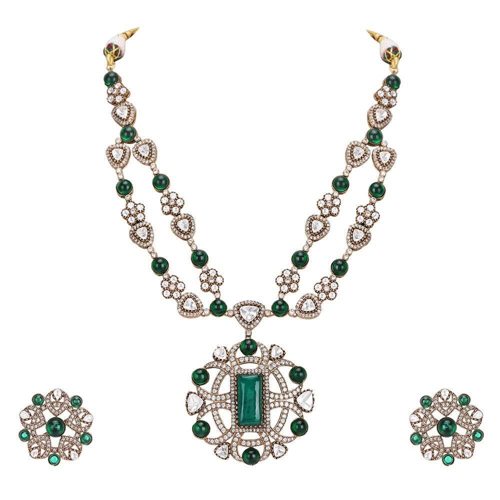 Two Tone Finish Zircon Necklace Set - Auraa Trends