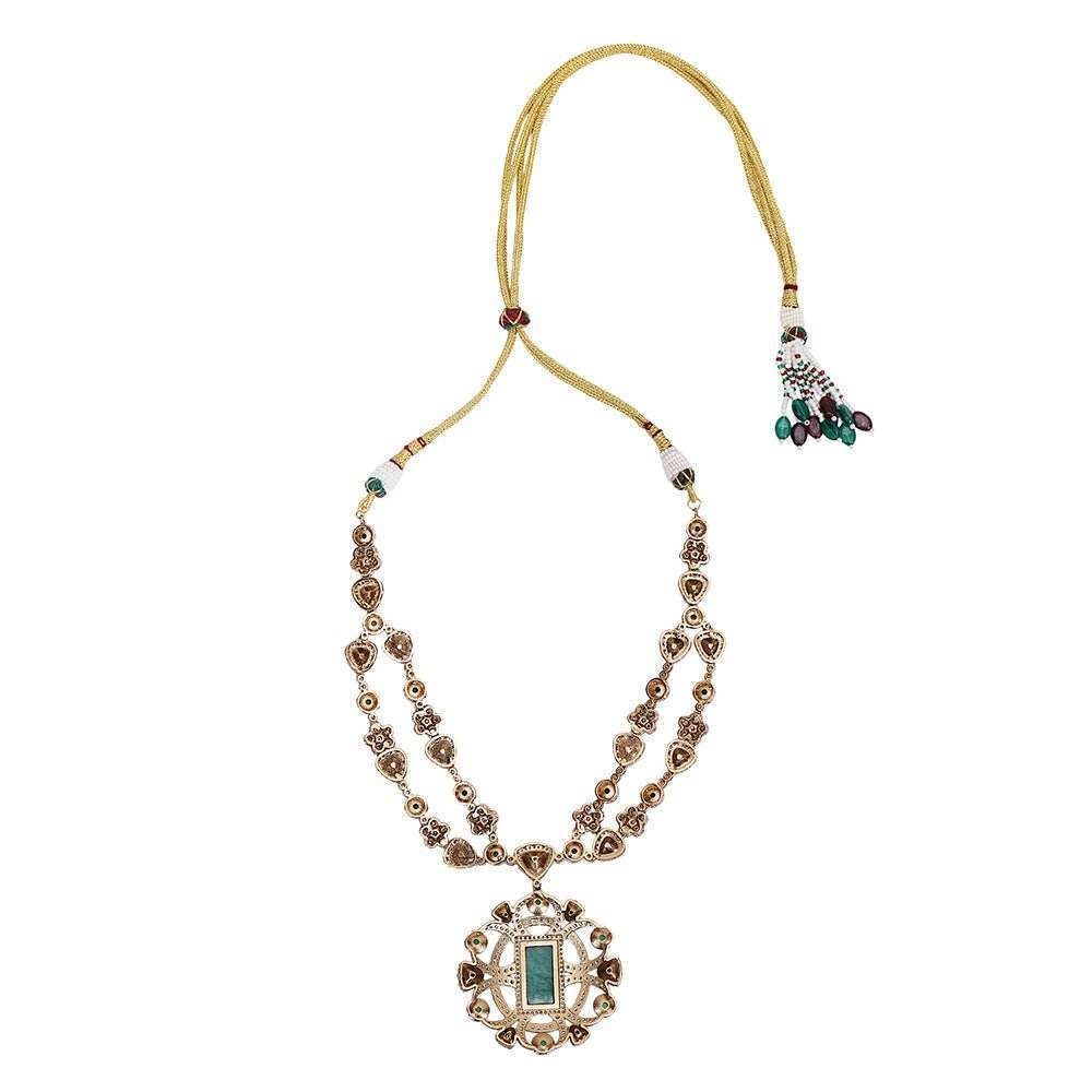 Two Tone Finish Zircon Necklace Set - Auraa Trends