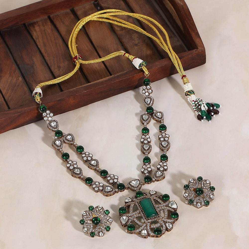 Two Tone Finish Zircon Necklace Set - Auraa Trends