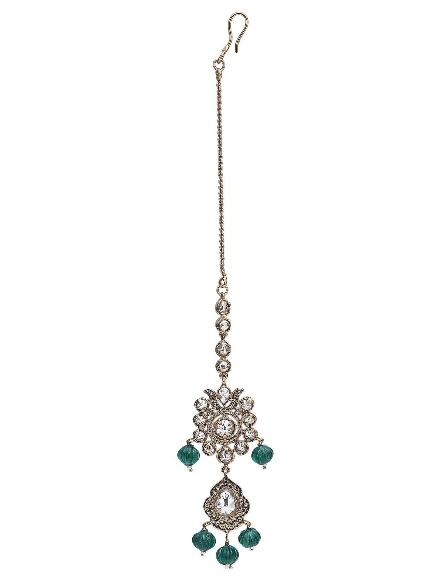 Two-Toned & White Gold-Plated Handcrafted Kundan Polki Beaded Necklace Set - Auraa Trends