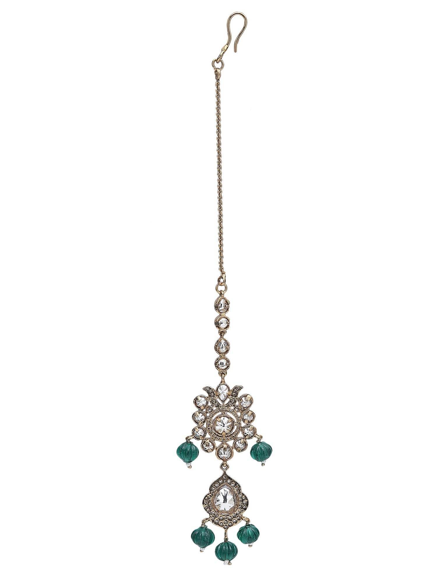 Two-Toned & White Gold-Plated Handcrafted Kundan Polki Beaded Necklace Set - Auraa Trends