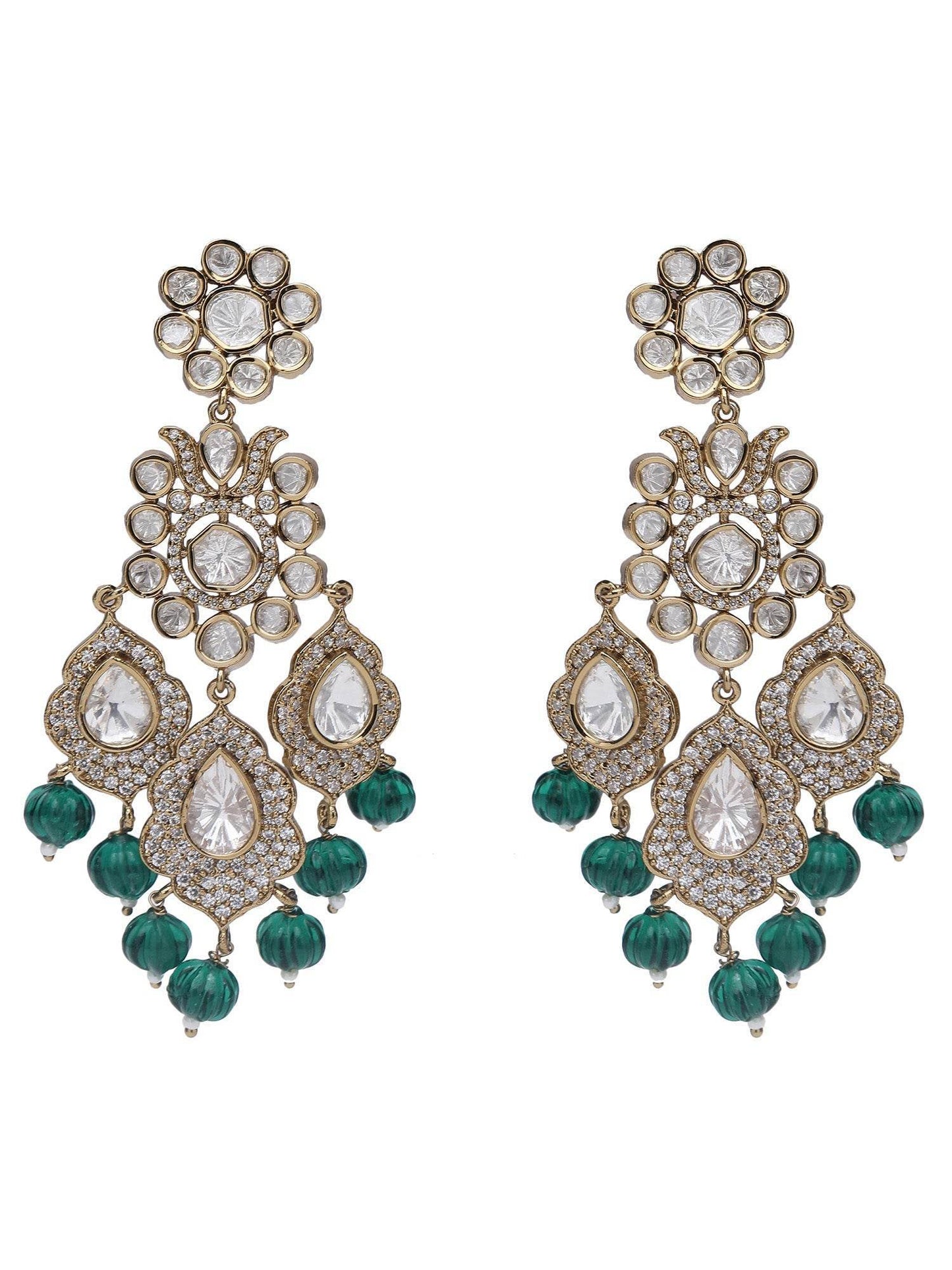 Two-Toned & White Gold-Plated Handcrafted Kundan Polki Beaded Necklace Set - Auraa Trends