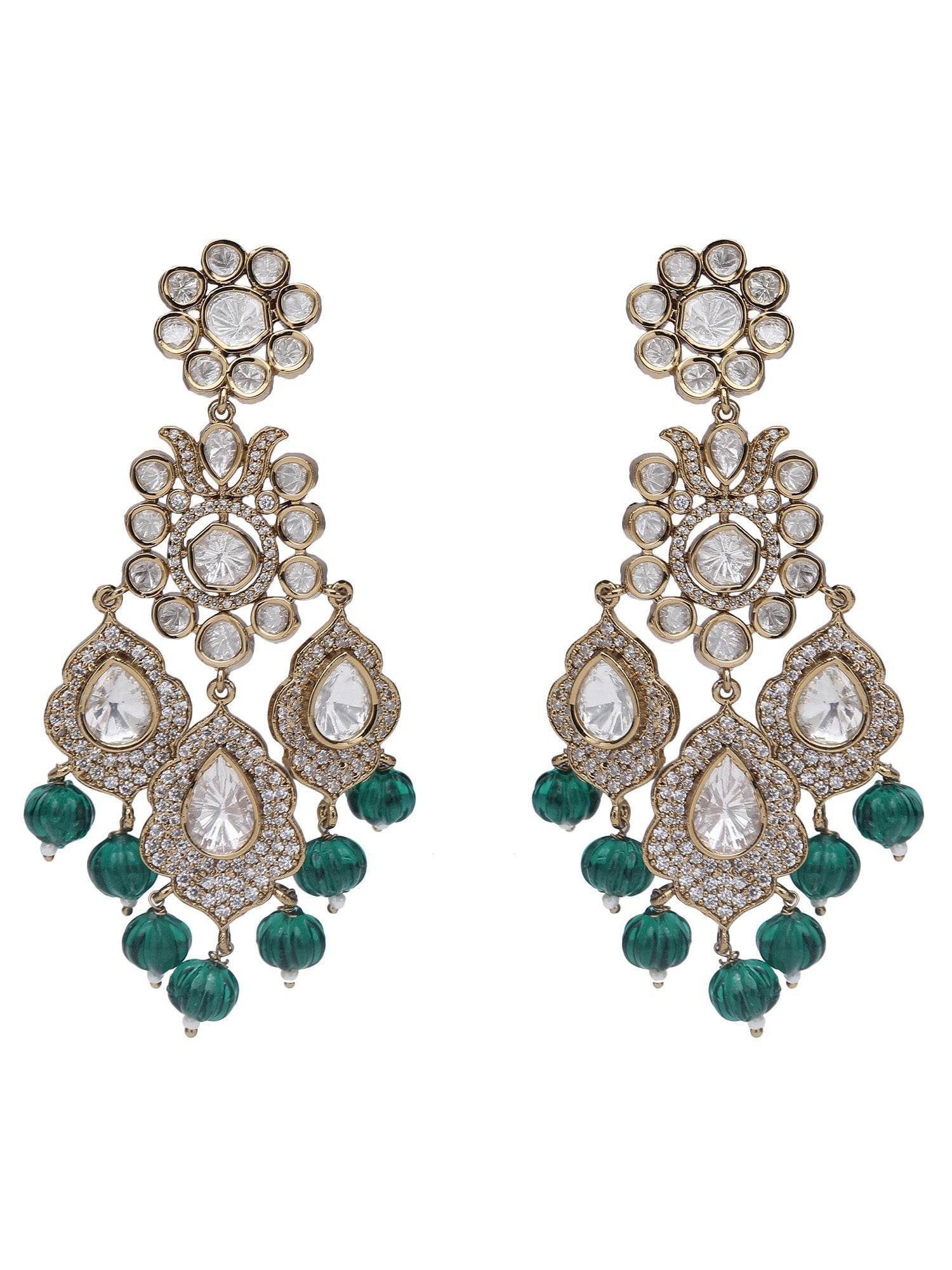 Two-Toned & White Gold-Plated Handcrafted Kundan Polki Beaded Necklace Set - Auraa Trends