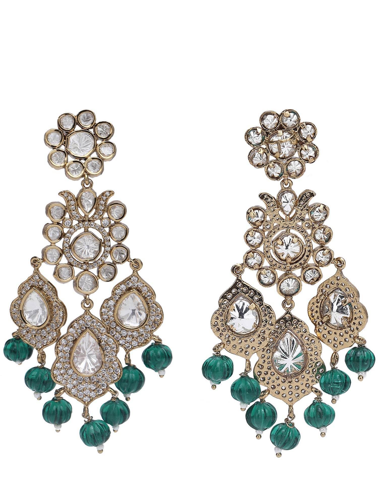 Two-Toned & White Gold-Plated Handcrafted Kundan Polki Beaded Necklace Set - Auraa Trends