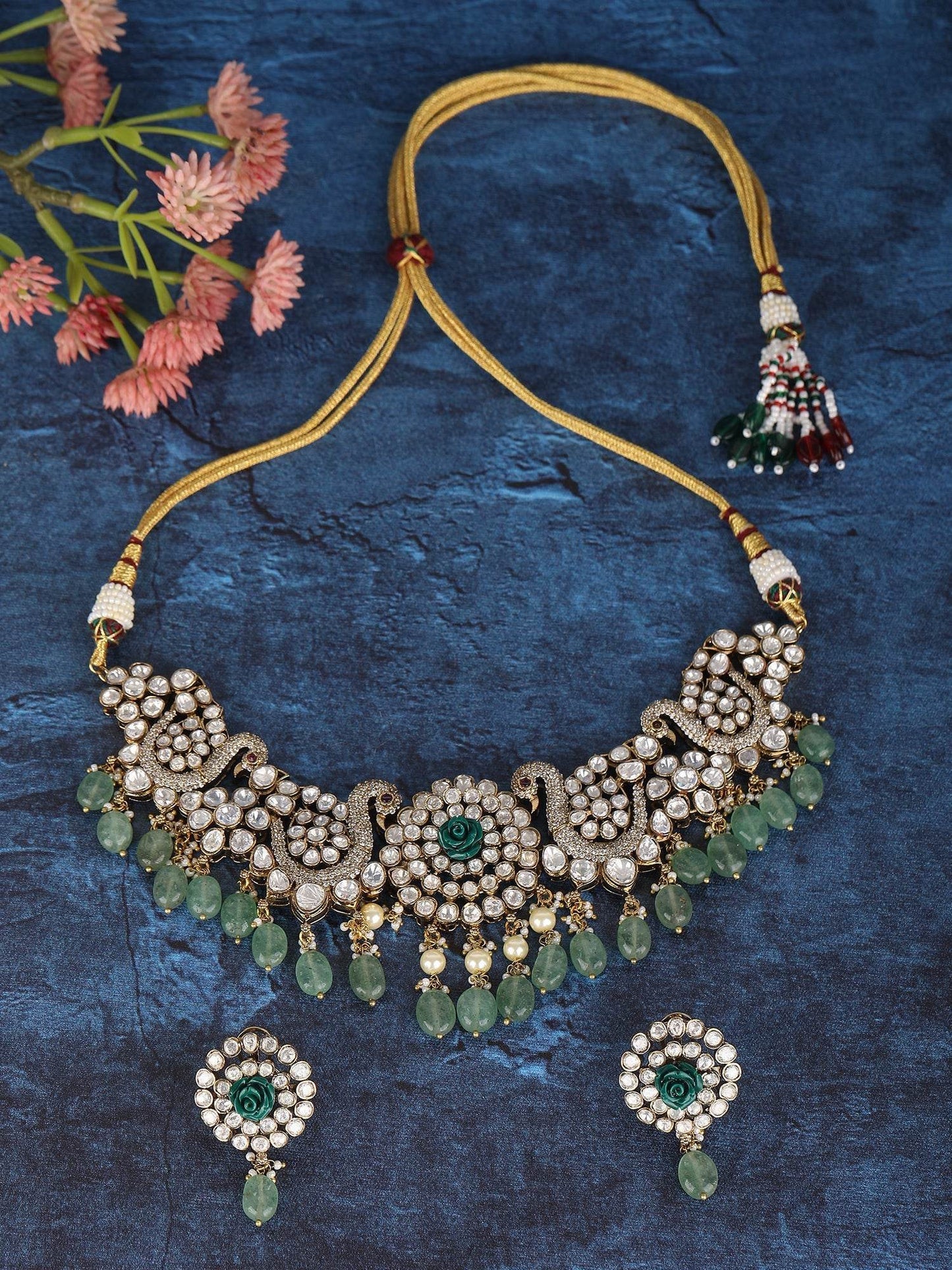 Victorian finish Green Necklace Set - Auraa Trends