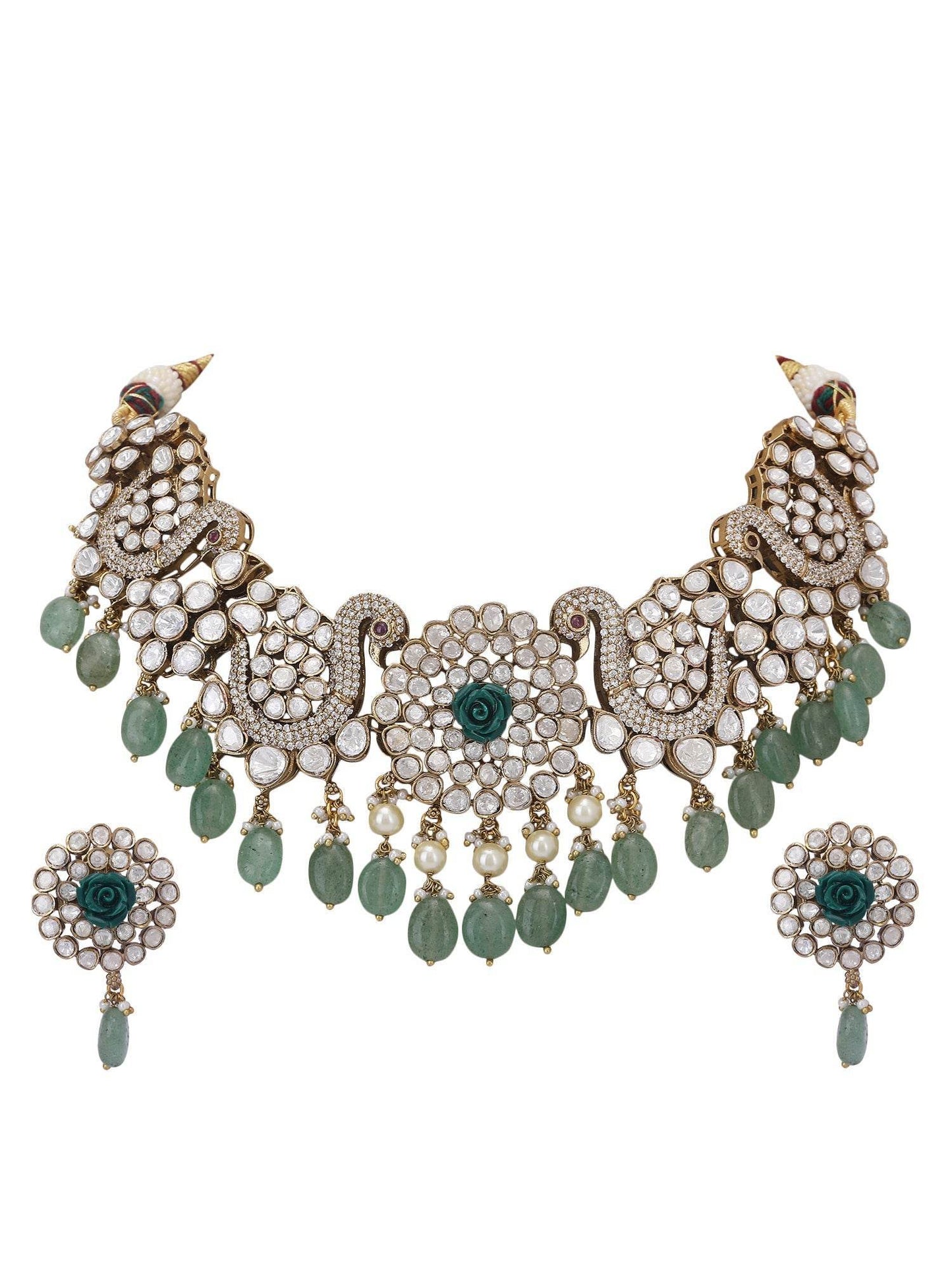 Victorian finish Green Necklace Set - Auraa Trends