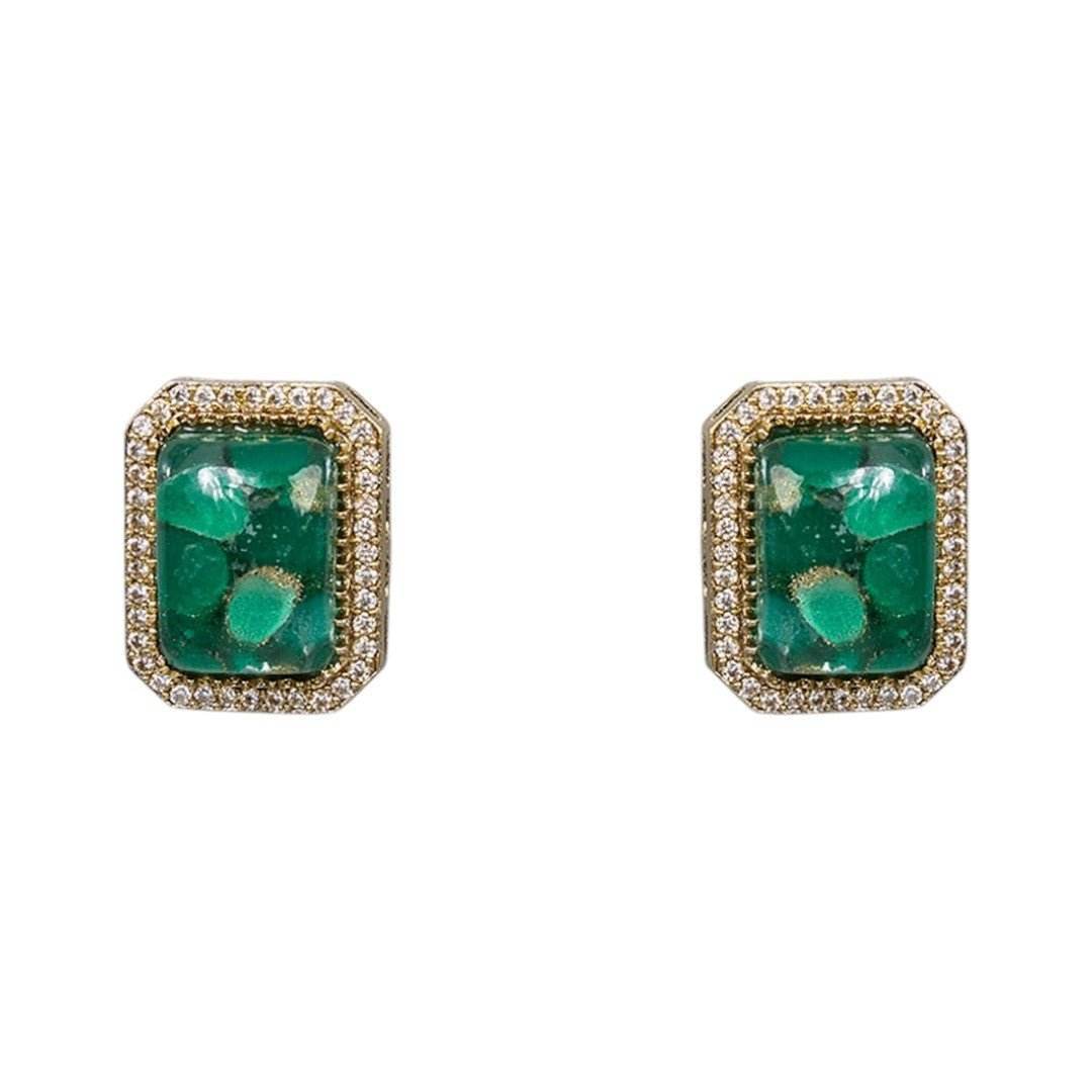 Vintage Emerald Green Choker and Stud Earrings Set - Auraa Trends