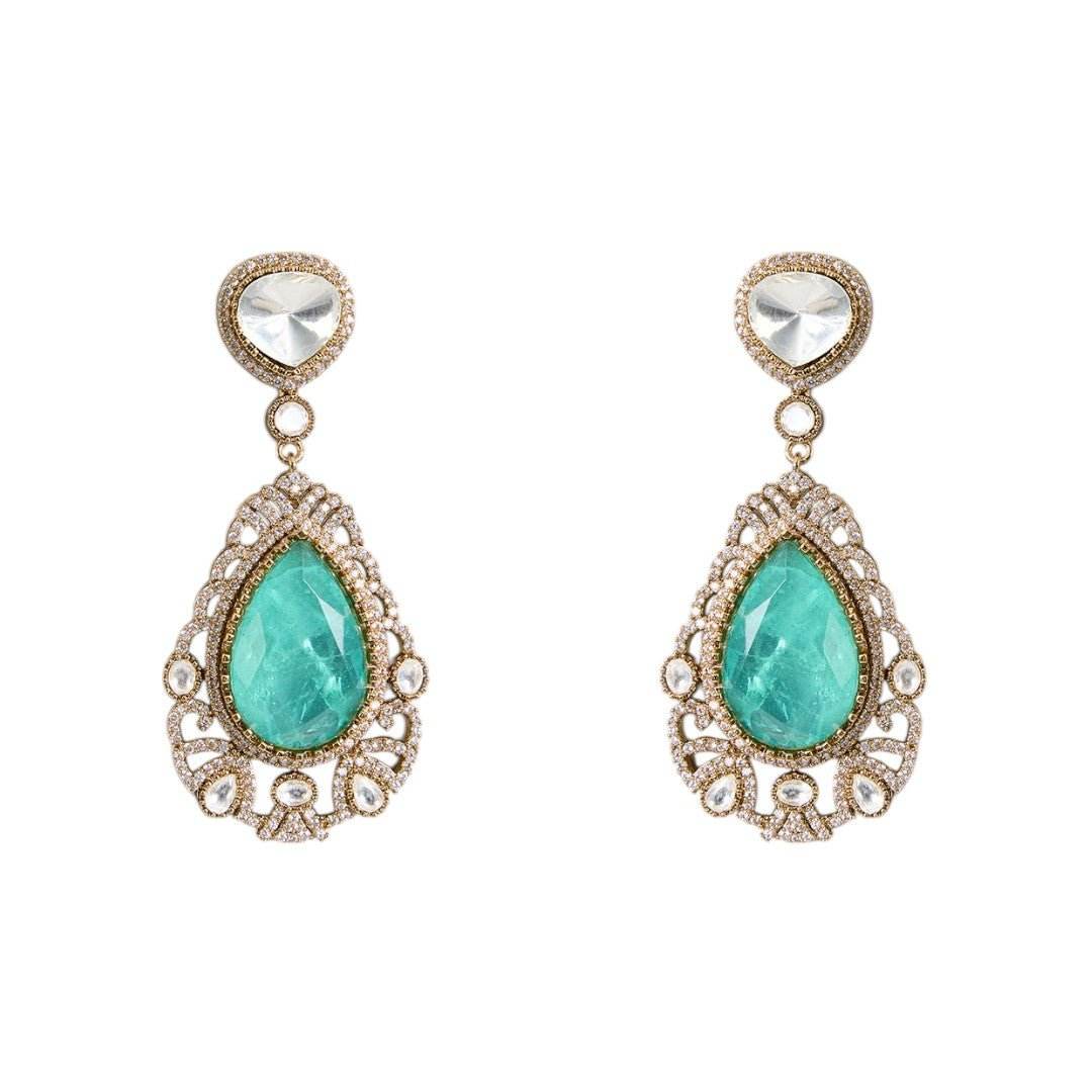 Vintage-Inspired Mint Green Stone Choker Necklace Set with Antique Gold Finish - Auraa Trends