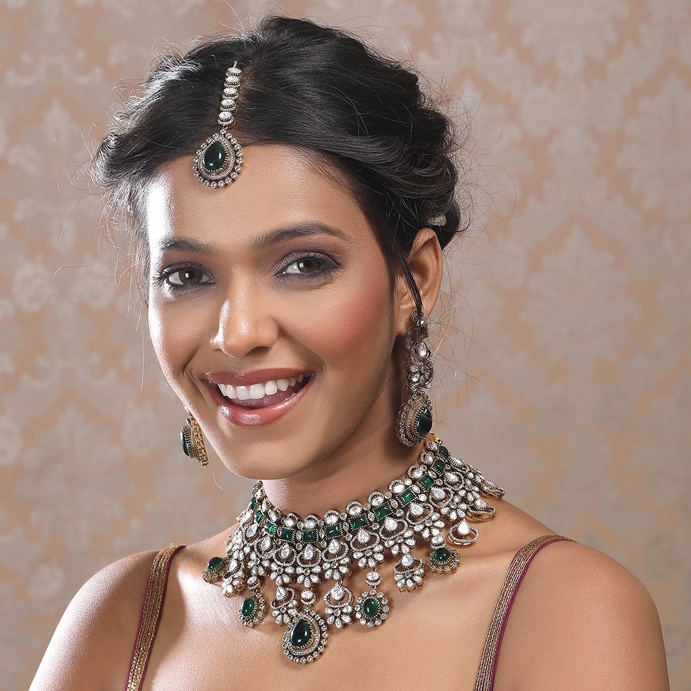 Wedding Necklace Set Gold And Green - Auraa Trends - Necklaces set - Shop now Wedding Necklace Set Gold And Green