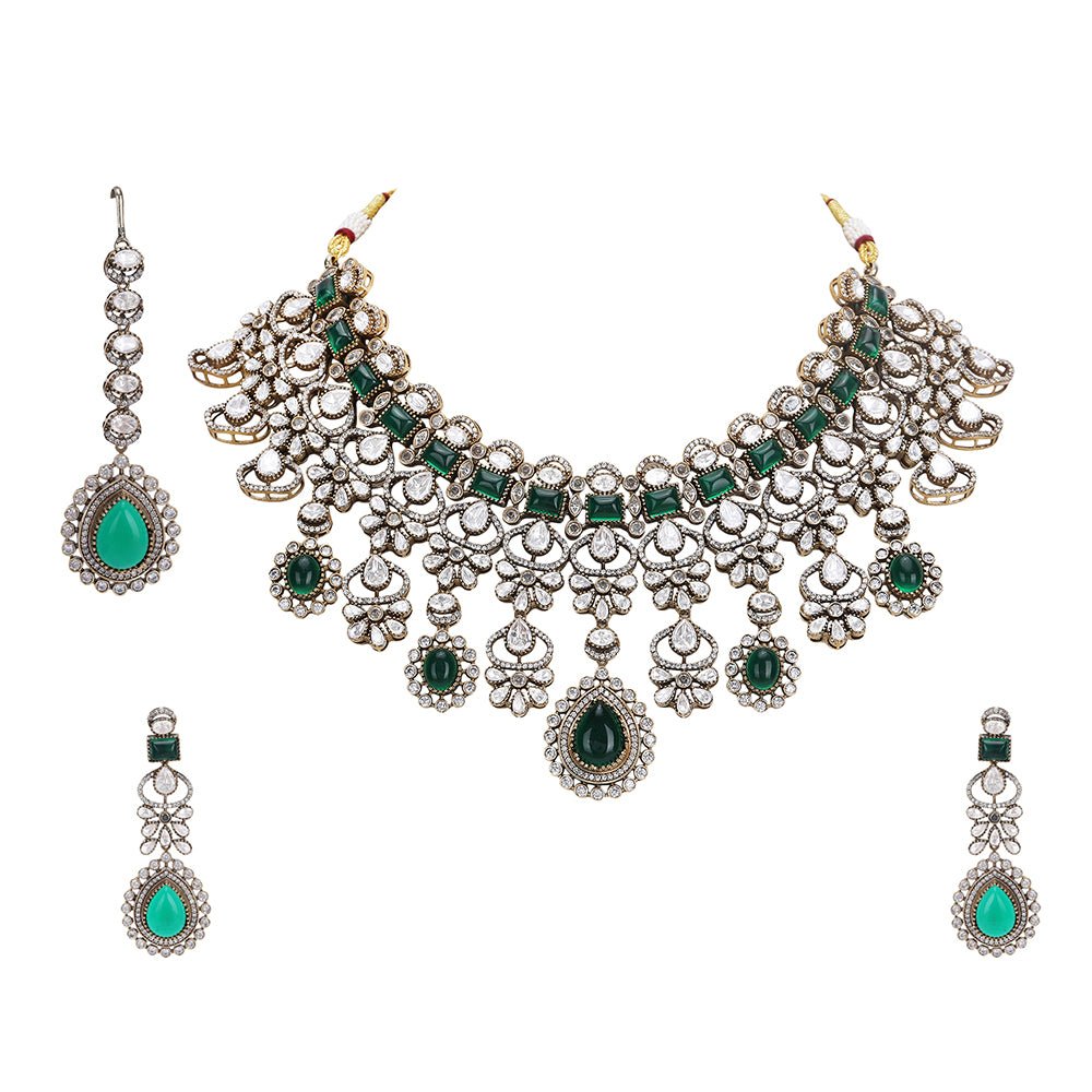 Wedding Necklace Set Gold And Green - Auraa Trends - Necklaces set - Shop now Wedding Necklace Set Gold And Green