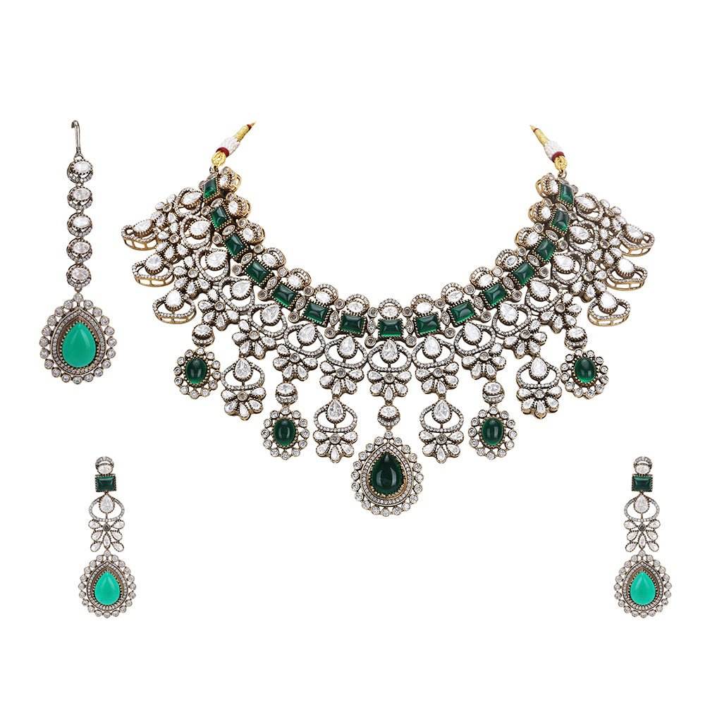 Wedding Necklace Set Gold And Green - Auraa Trends