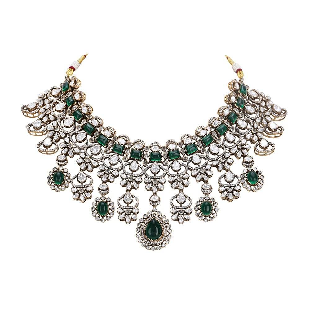 Wedding Necklace Set Gold And Green - Auraa Trends