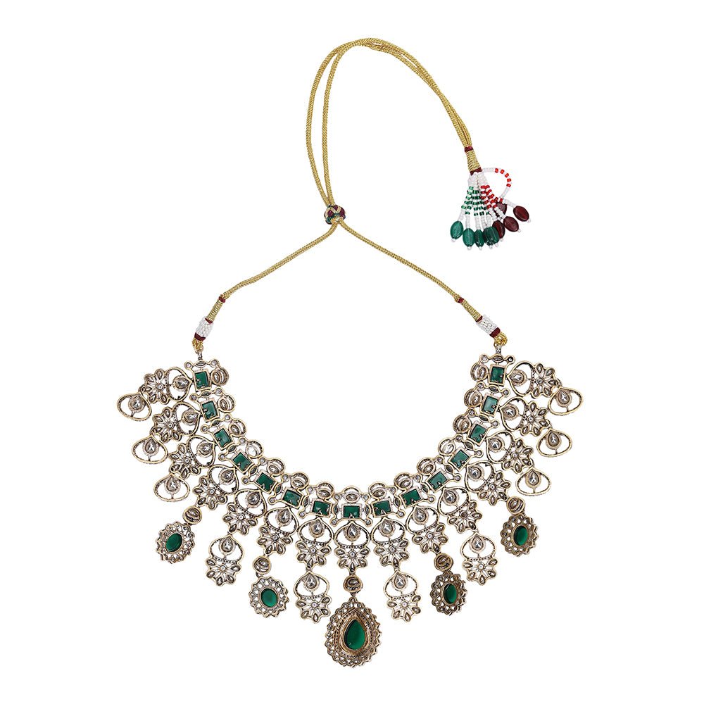 Wedding Necklace Set Gold And Green - Auraa Trends - Necklaces set - # - Auraa Trends - Wedding Necklace Set Gold And Green