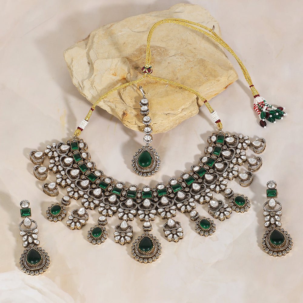 Wedding Necklace Set Gold And Green - Auraa Trends - Necklaces set - # - Auraa Trends - Wedding Necklace Set Gold And Green