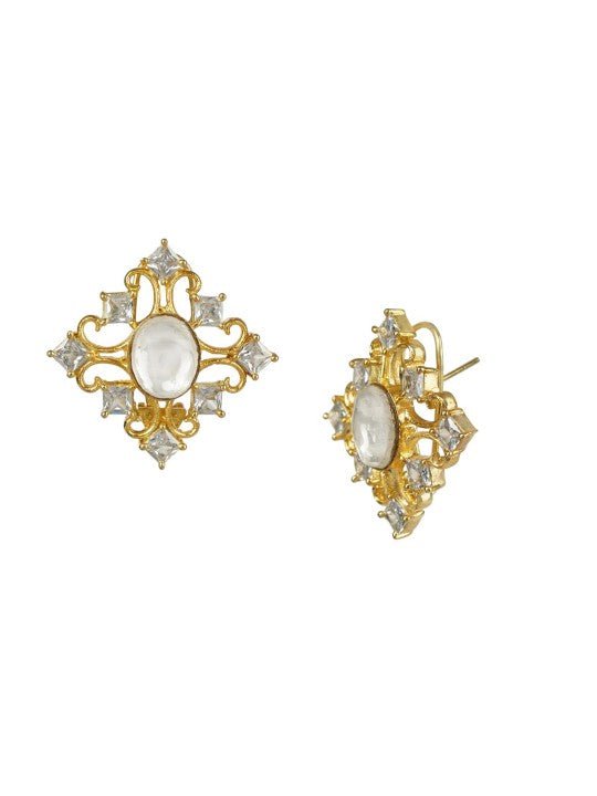 White Contemporary Kundan Studs Earrings - Auraa Trends - Studs - # - Auraa Trends - White Contemporary Kundan Studs Earrings