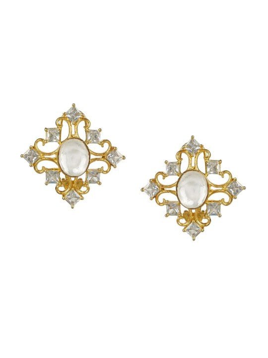 White Contemporary Kundan Studs Earrings - Auraa Trends - Studs - # - Auraa Trends - White Contemporary Kundan Studs Earrings