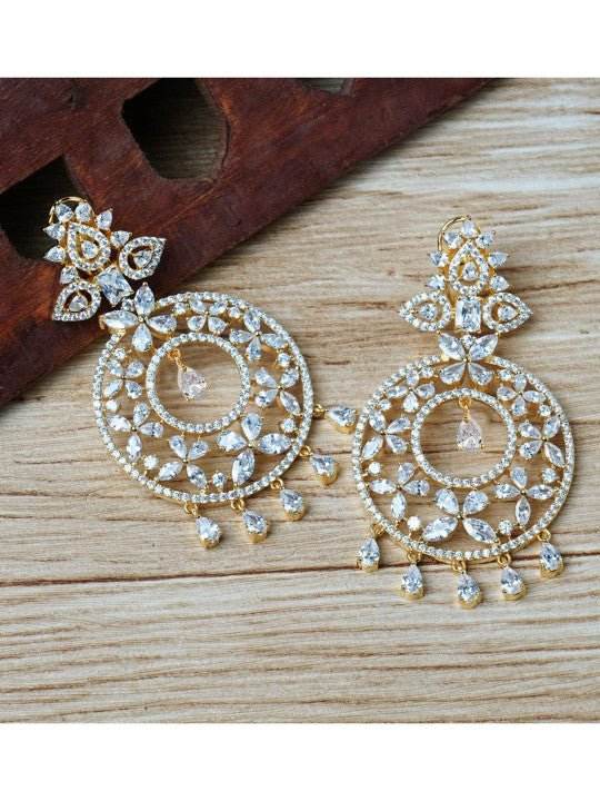 White & Gold-Toned Contemporary Drop Earrings - Auraa Trends