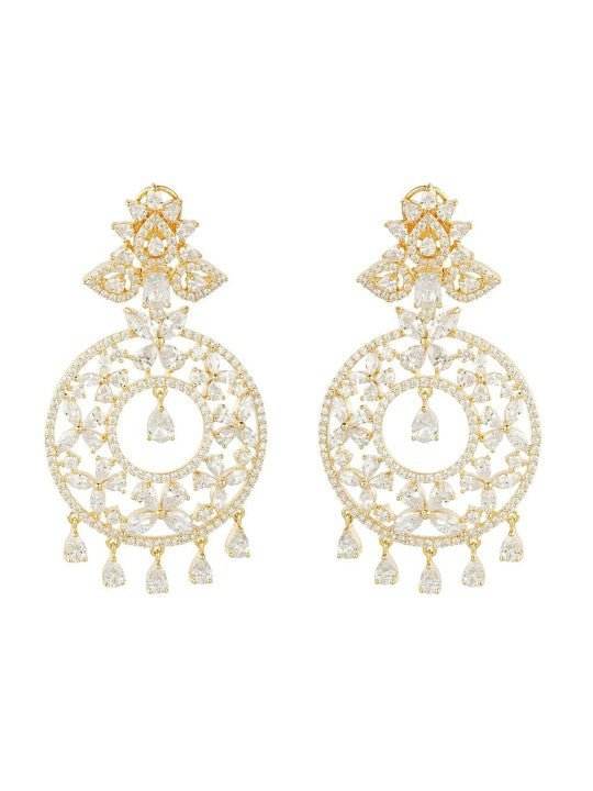 White & Gold-Toned Contemporary Drop Earrings - Auraa Trends