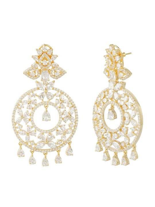 White & Gold-Toned Contemporary Drop Earrings - Auraa Trends