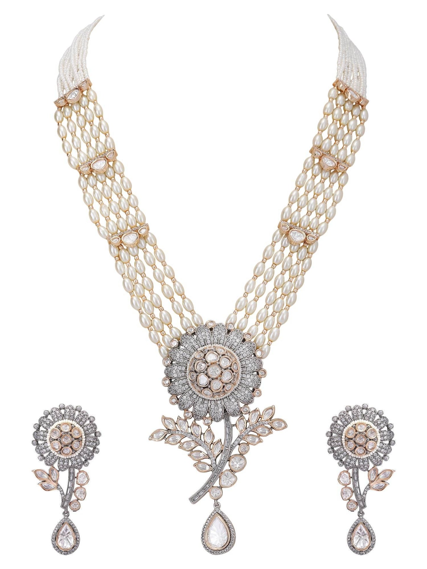 White Plated Kundan Polki Necklace Set - Auraa Trends