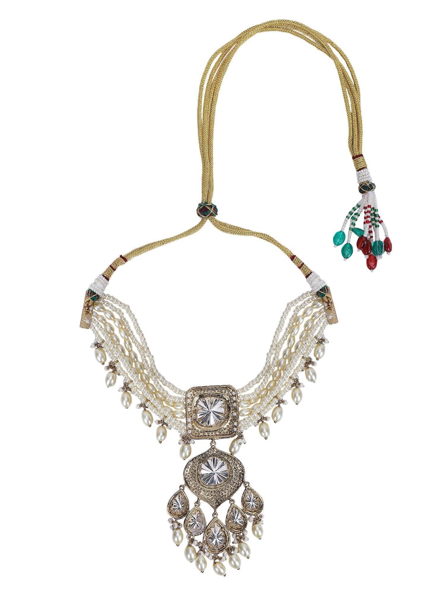 White Rhodium Finish Zircon Choker Necklace Set - Auraa Trends