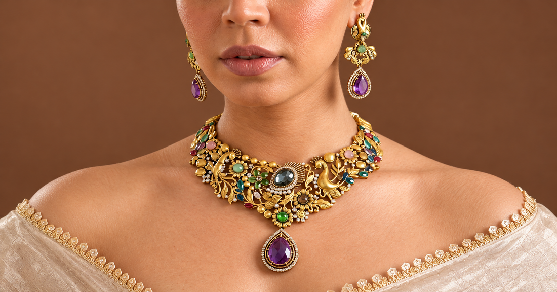 Antique Gold Jadau Jewellery Set for Bride