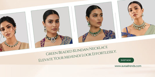 Green Beaded Kundan Necklace: Elevate Your Mehendi Look Effortlessly - Auraa Trends