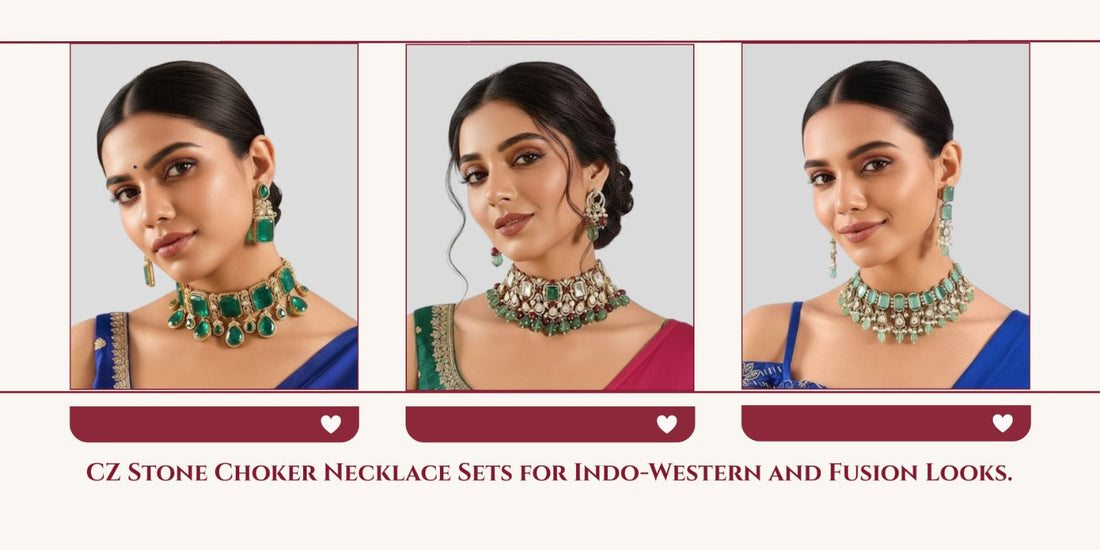 CZ Stone Choker Necklace Sets for Indo-Western and Fusion Looks - Auraa Trends