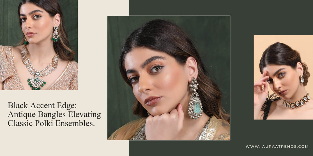 Black Accent Edge: Antique Bangles Elevating Classic Polki Ensembles
