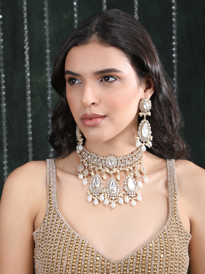 Gold-Plated Choker Necklace & Earrings