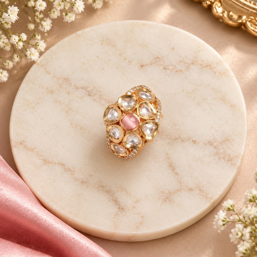 Handcrafted gold plated kundan finger ring for weddings and festive wear