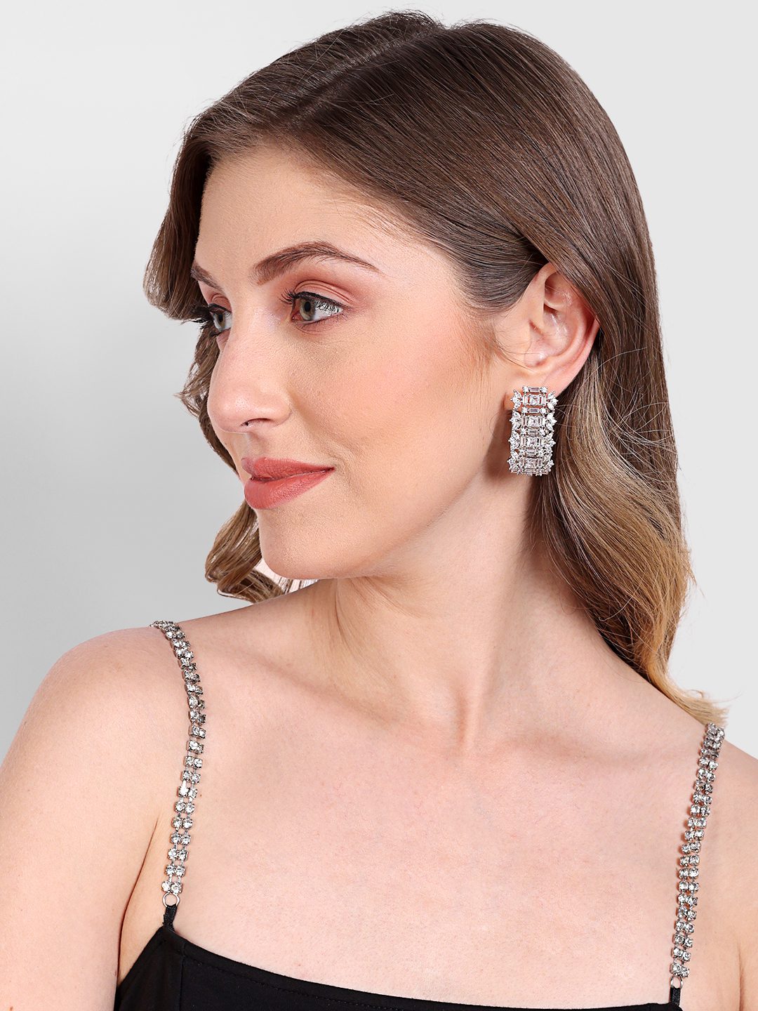 Regal Rhodium Plated American Diamond Earring