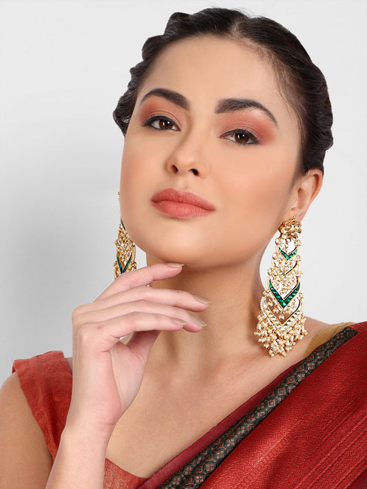 Sparkling Gold Plated Kundan Earrings