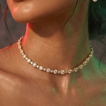 Gold-tone American Diamond necklace set with floral drop earrings