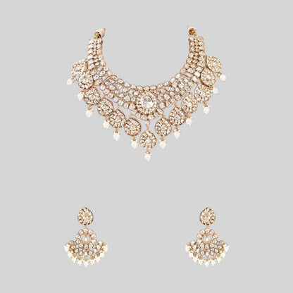 Polki Kundan Choker Necklace Set with Pearl Drops