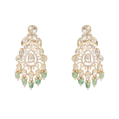 Mint green Kundan necklace set with white stones and matching earrings