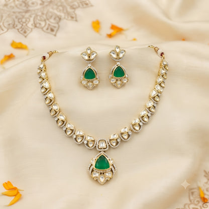 Green Kundan Pendant Necklace Set with Earrings