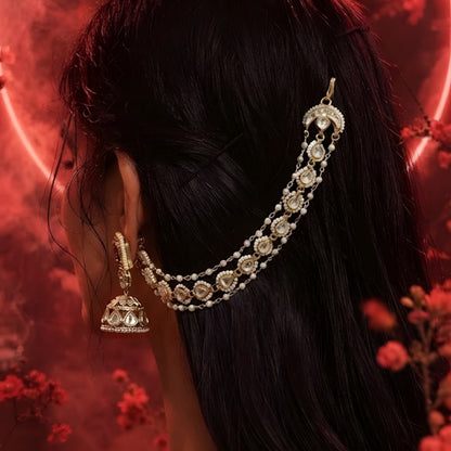 Kundan Pearl Hair Chain with Moon Clasp