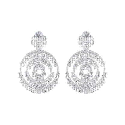 Sparkling crystal concentric circle drop earrings with intricate hanging accents

