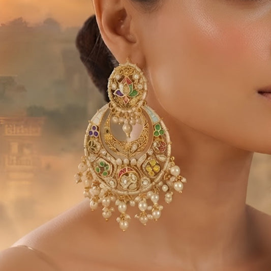 Multicolor Meenakari Chandbali Earrings for Women