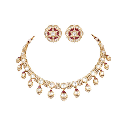 Pink Kundan Necklace Set with Floral Stud Earrings