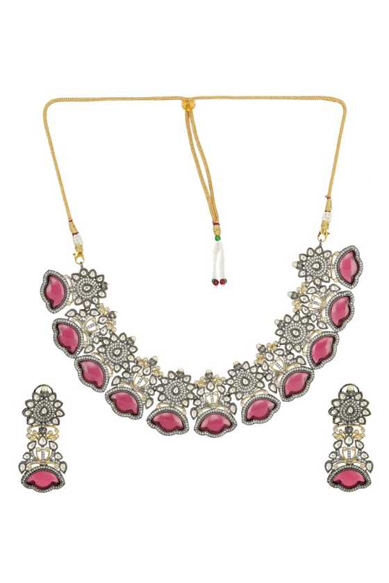 Glistening Gold Plated Kundan Necklace Set