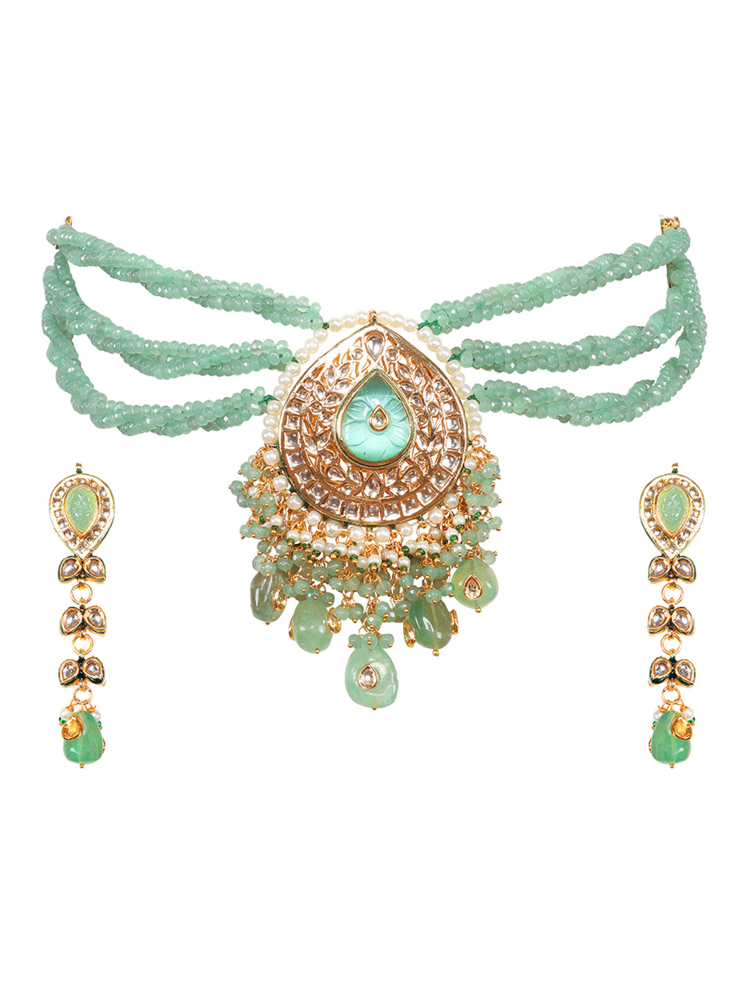 Radiant Gold Plated Turquoise Blue Kundan Traditional Choker Set