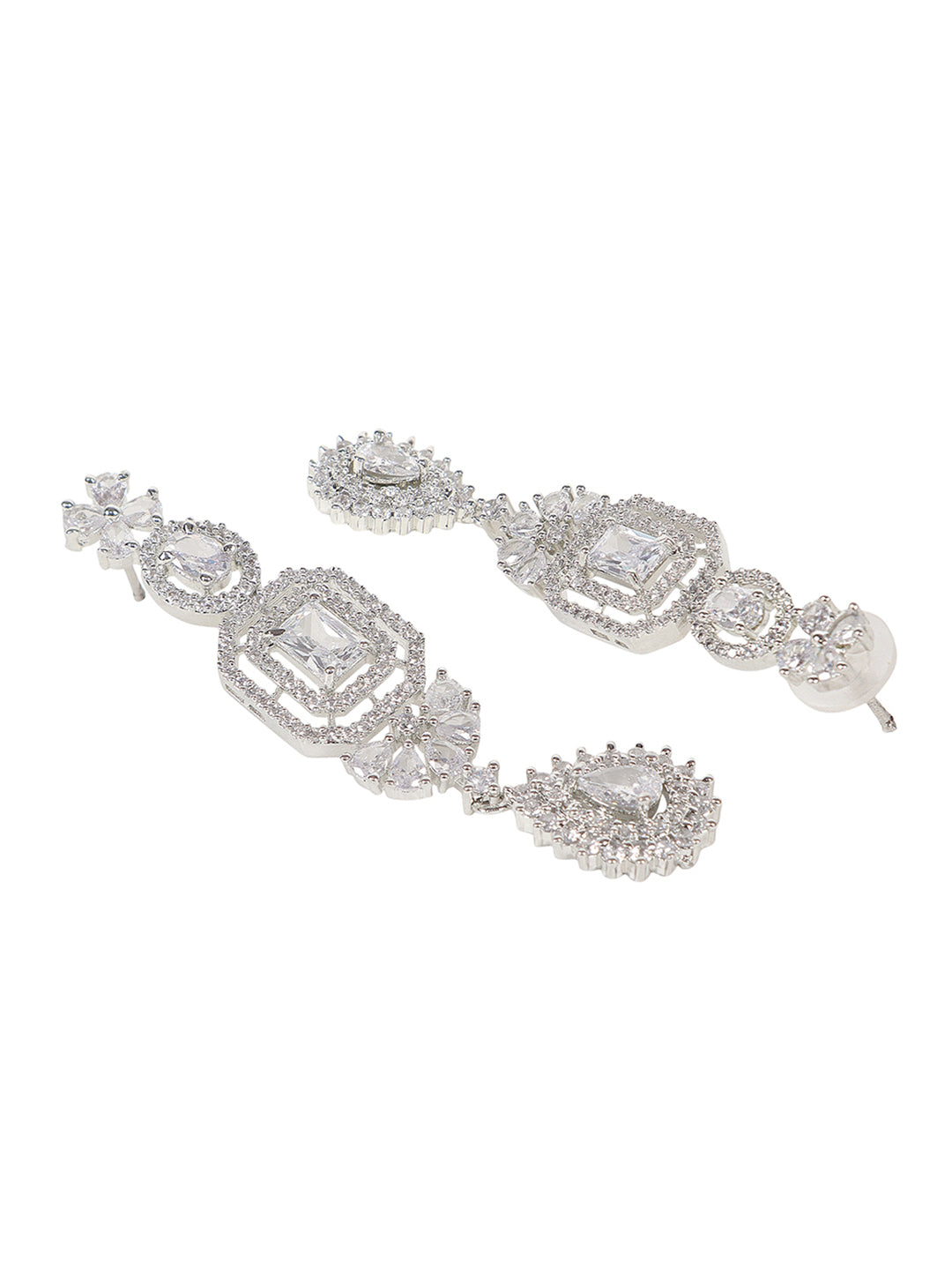 Elegant Rhodium Plated White American Diamond Necklace Set For Women