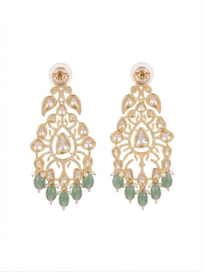 Green Beads Peacock Design Statement Earrings