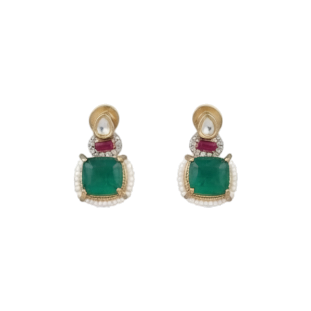 Kundan Pearl Choker Set with Green Stone Earrings