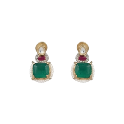 Kundan Pearl Choker Set with Green Stone Earrings