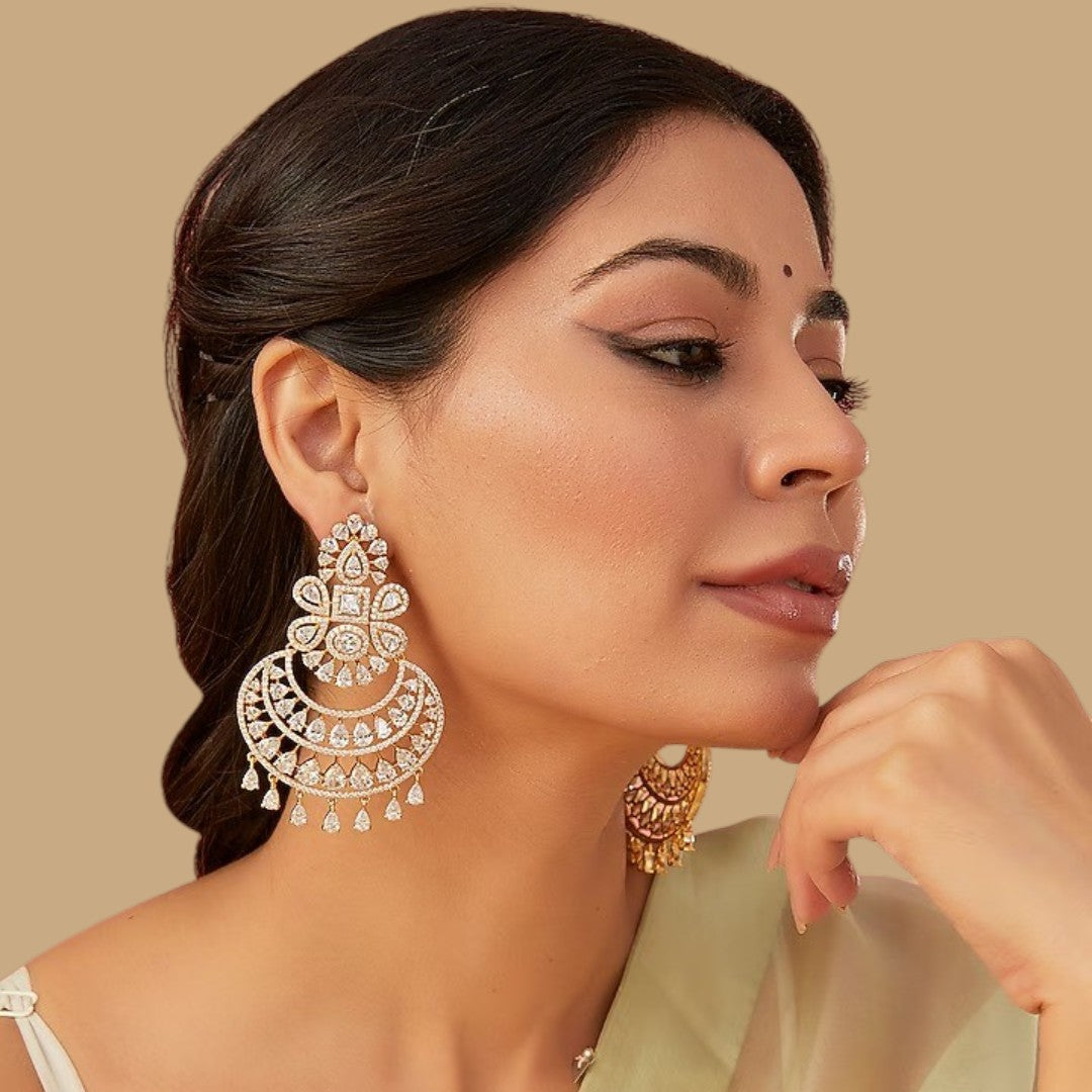 Gold-Plated American Diamond Chandbali Earrings